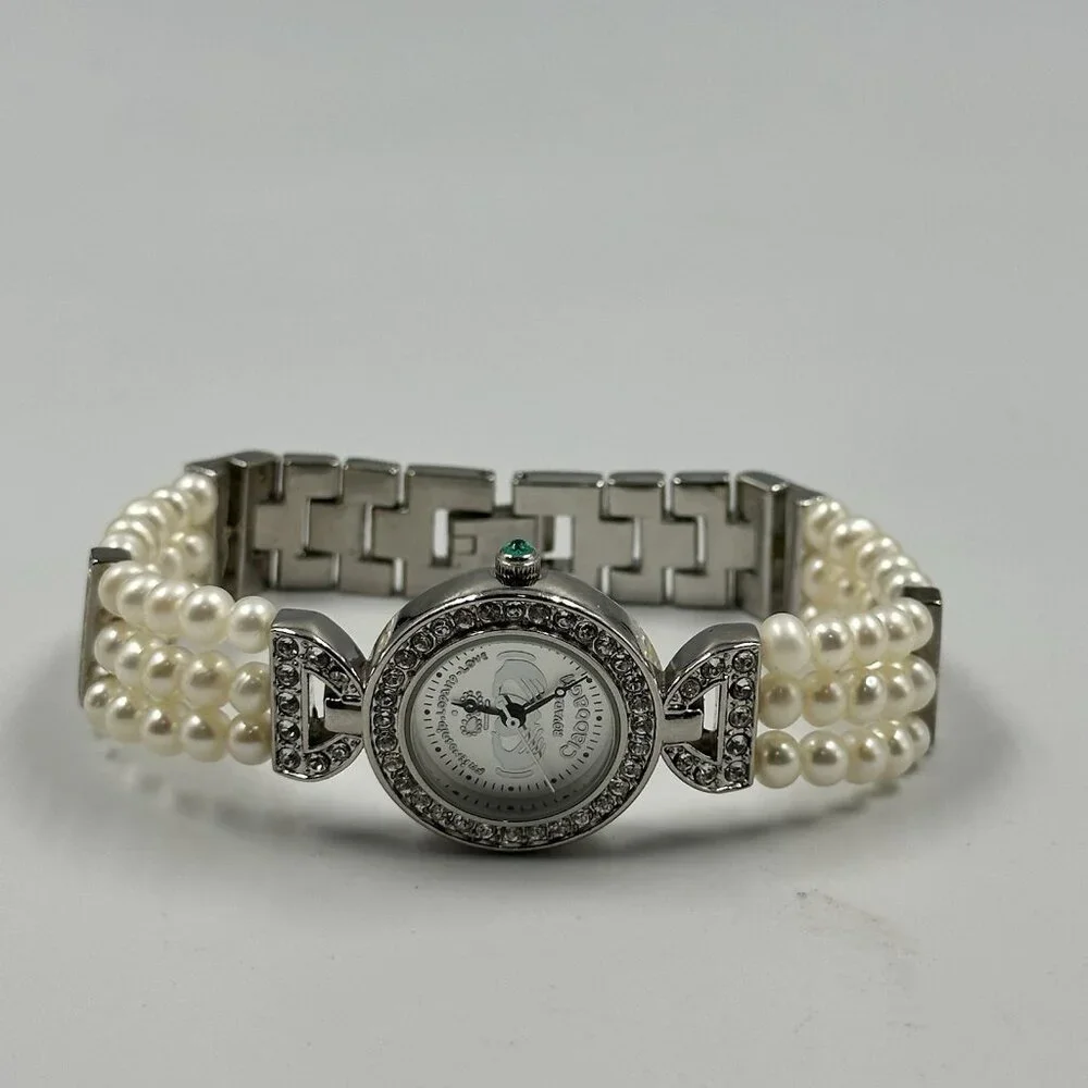 Rovada Claddagh Watch Women Silver Tone Faux Pearl Band Rhinestones New Battery